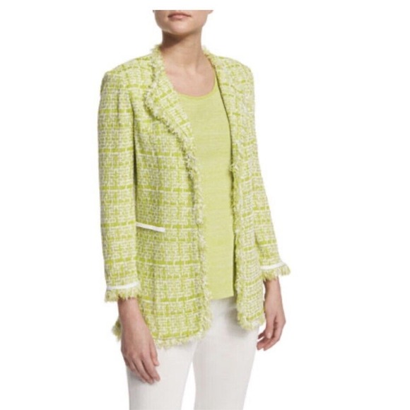 Misook Tweed Jacket + Top Lime Fringe Shawl Collar Tailored Fit PM